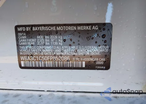 2015 BMW 328I from USA, damaged, VIN WBA3C1C50FP852086